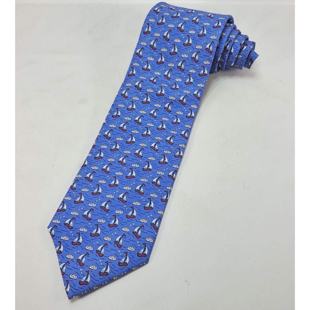 Brooks Brothers Tie Mens O Blue Sailboat Nautical Silk 346 Regatta NEW